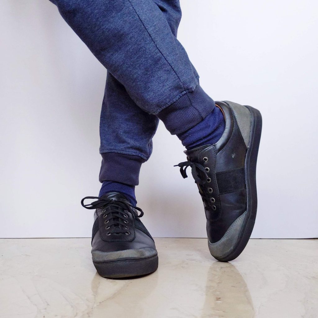 Black Leather Sneakers with Joggers